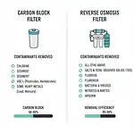 Infographic comparing carbon and reverse osmosis filters by contaminants removed.